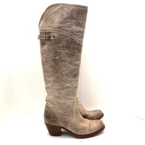 Frye Jane Leather Boots Distressed Taupe Womens 6B 77594 Fold Over Cuff OTK